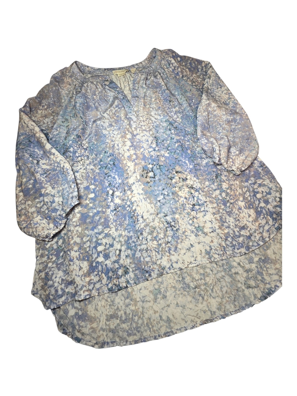 Cynthia Rowley 100% Silk Watercolor Abstract Floral Blouse Top Blue White XL